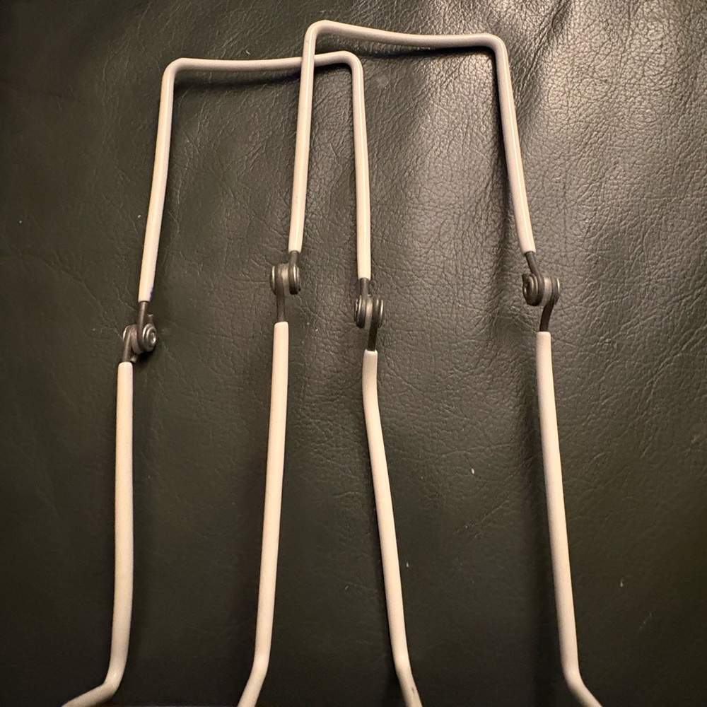 Two White Metal Stand, 4x5, folds, for pictures or dishes